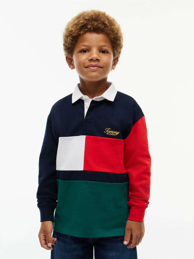 Kids Long-Sleeve Color Block Polo