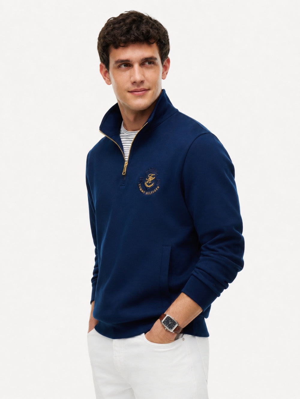 Regular Fit Quarter Zip Interlock Sweatshirt