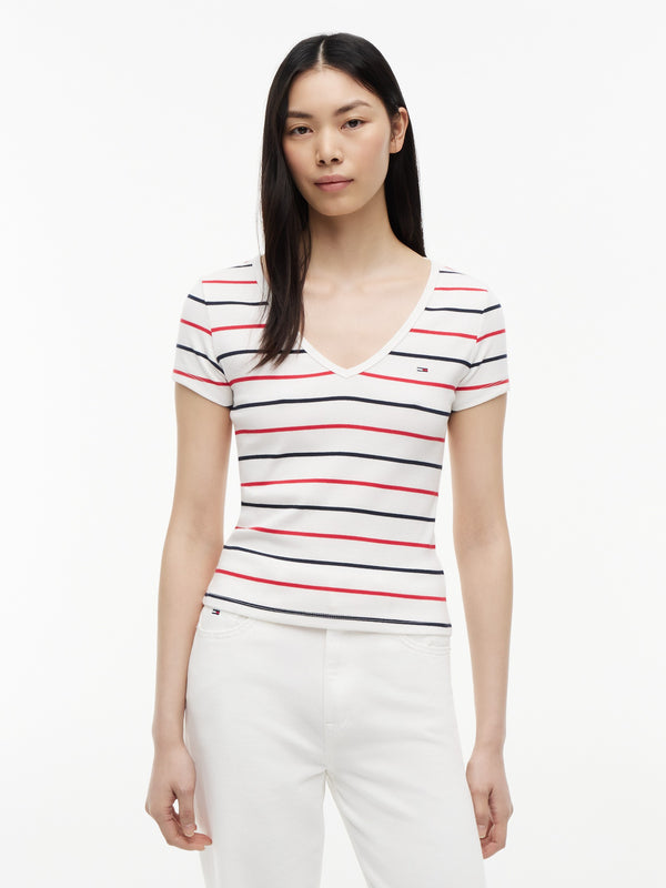 Stripe Slim Fit Half Sleeve Ribbed T-Shirt