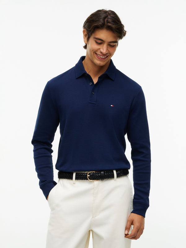 Long Sleeve Solid Textured Polo