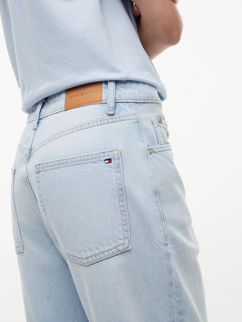 Mid Rise Light Wash Stretch Barrel Jeans