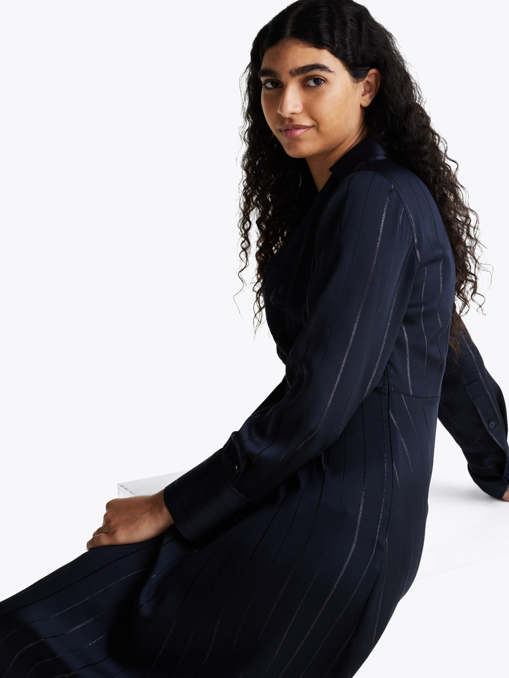 Three-Fourth Stripe Sateen Fit & Flare Dress