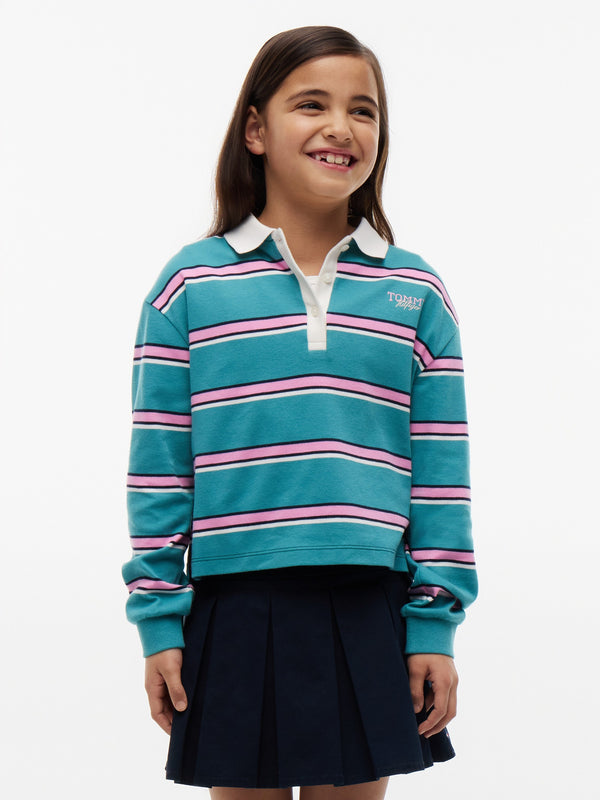 Kids Long-Sleeve Stripe Interlock Polo