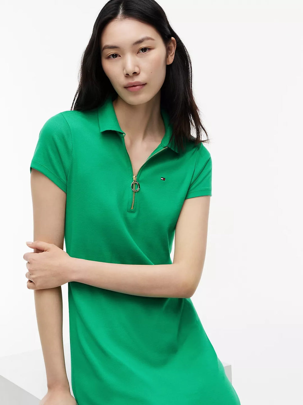 Half Sleeve Solid Fave Rib Bodycon Polo Dress