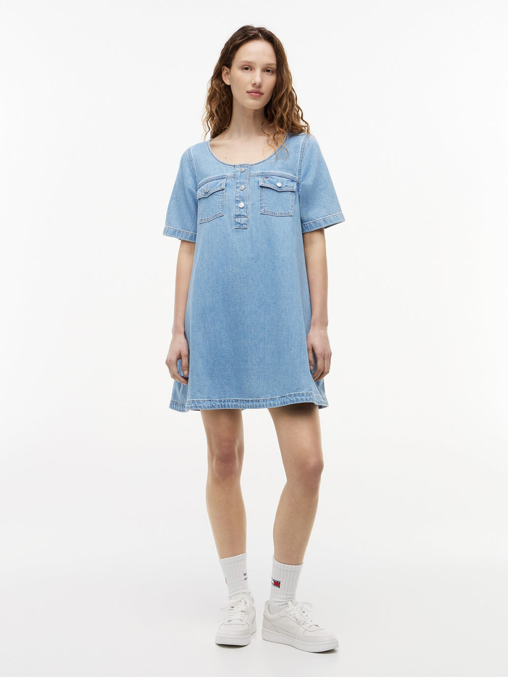 Half Sleeve Solid Cotton A-Line Dress