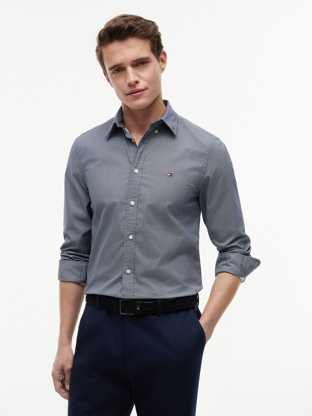 Slim Fit Print Poplin Shirt
