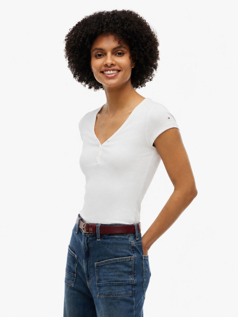 Solid Slim Fit Half Sleeve Ribbed T-Shirt