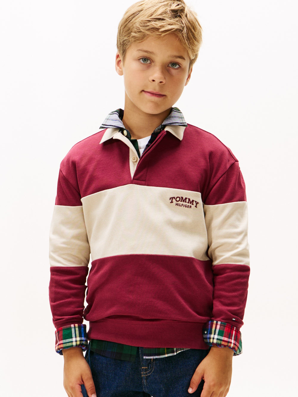 Kids Long-Sleeve Color Block Polo