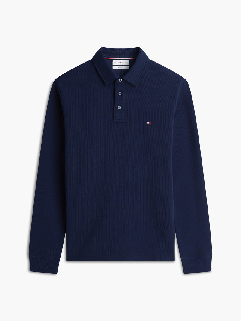 Long Sleeve Solid Textured Polo