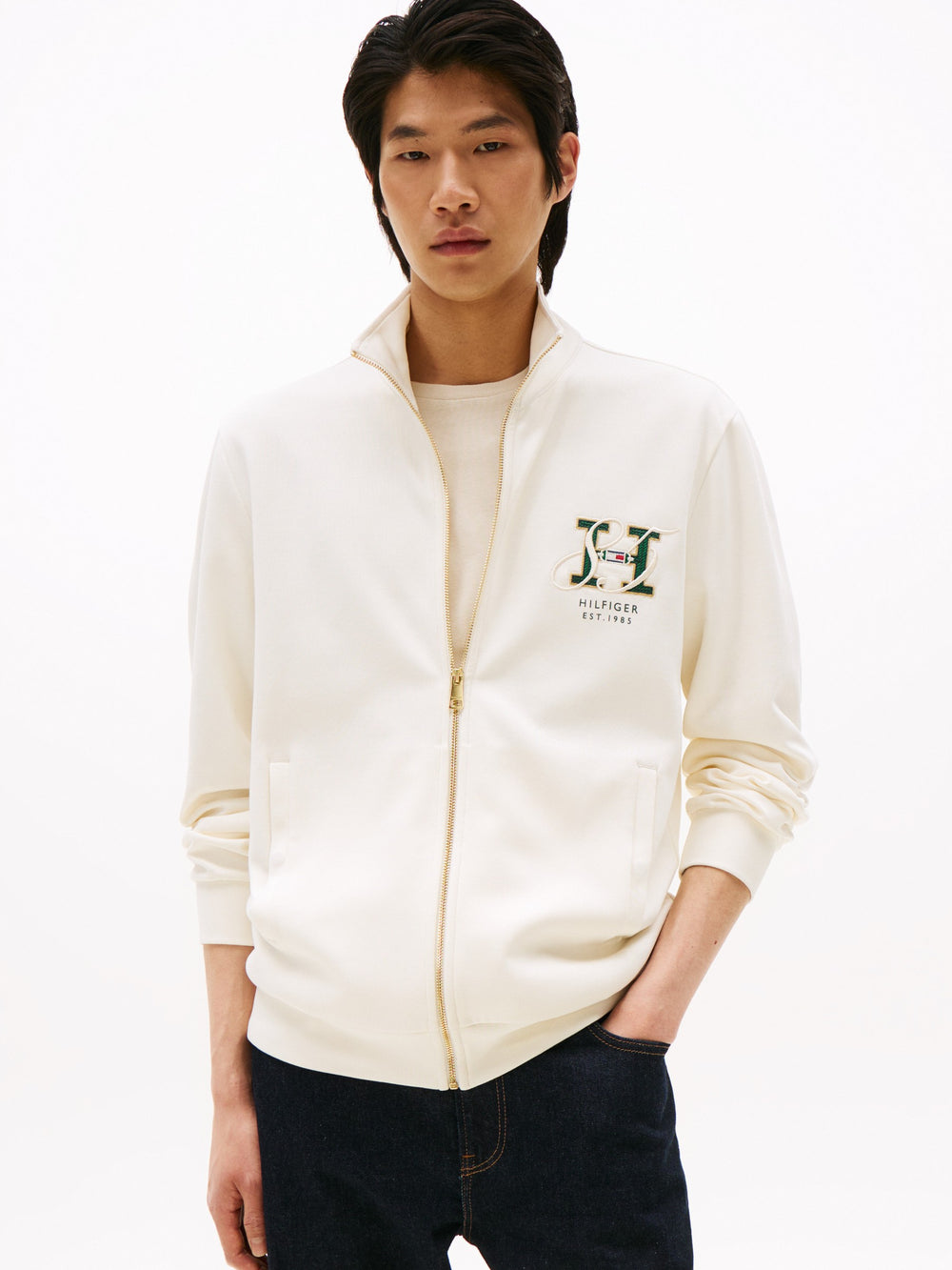Regular Fit Zip Thru Interlock Sweater