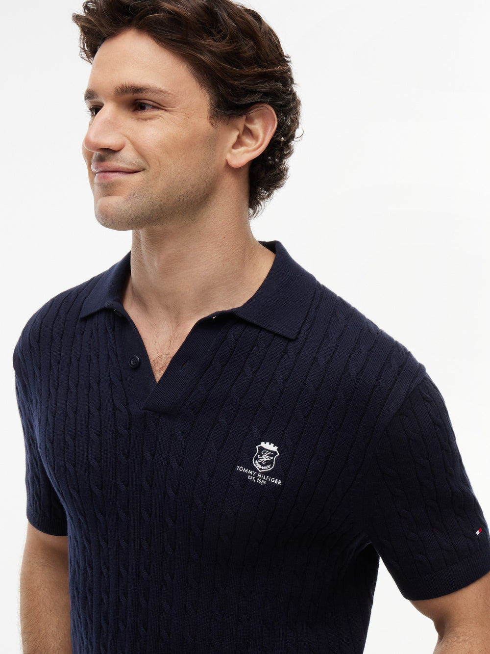 Regular Fit Solid Cable Knit Polo