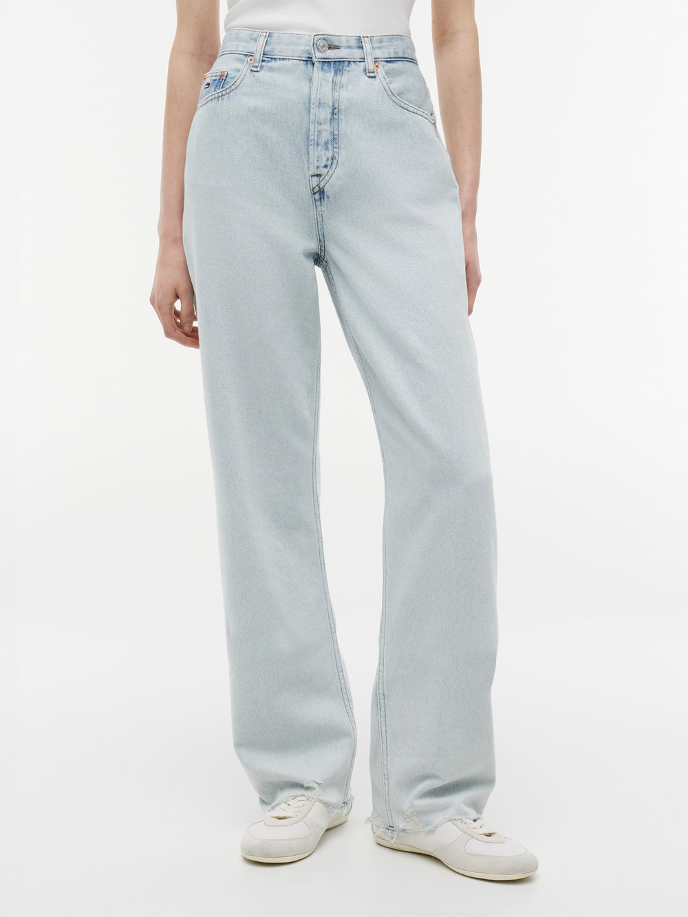 High Rise Light Wash Slim Straight Jeans