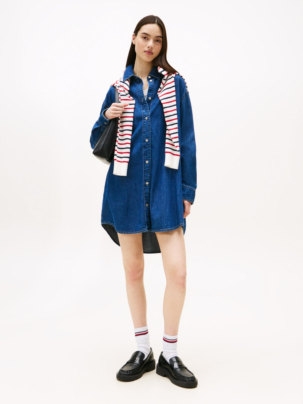 Full Sleeve Solid Denim Shift Dress