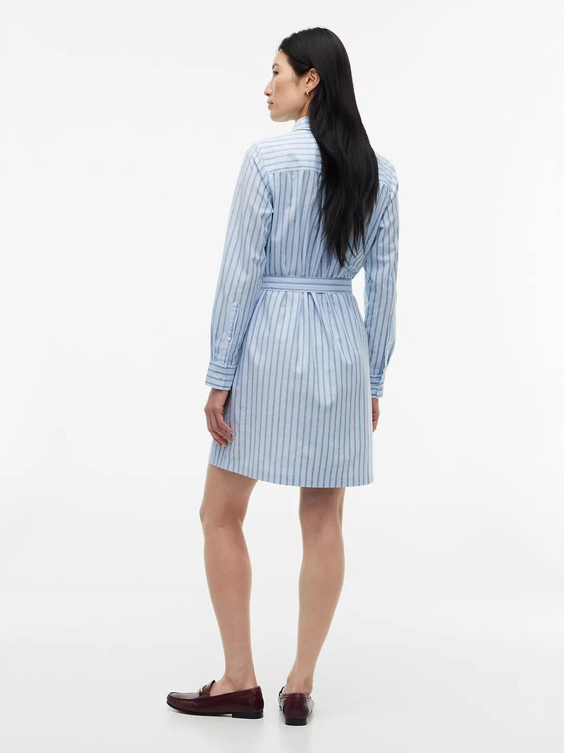 Full Sleeve Stripe Cotton Blend Shirt Dress
