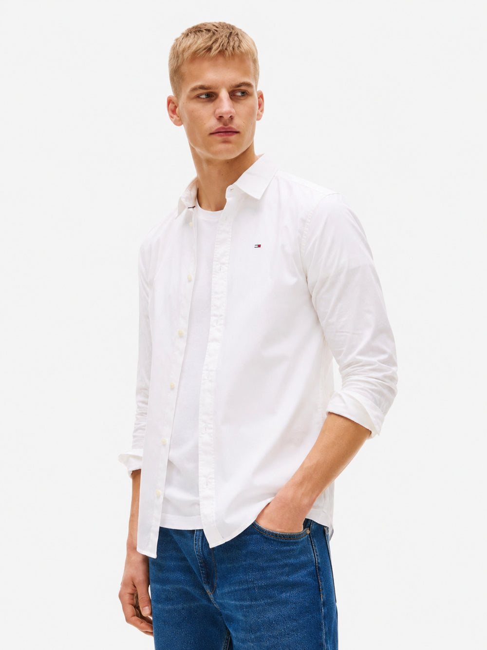 Slim Fit Solid Stretch Poplin Shirt