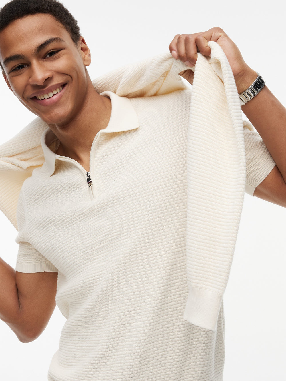 Regular Fit Flat Knit Zipper Polo