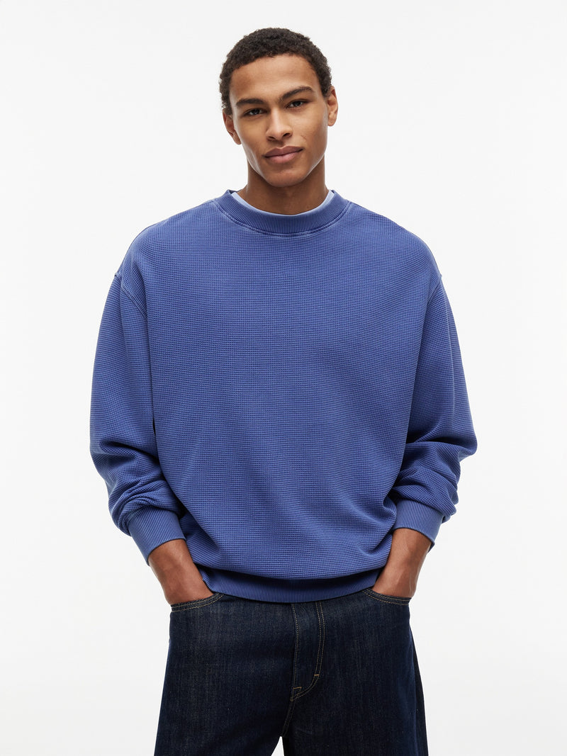 Relaxed Fit Waffle Crew Neck Sweatshirt