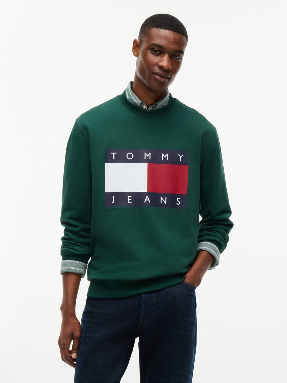 Regular Fit Diagonal Terry Crew Neck Sweatshirt