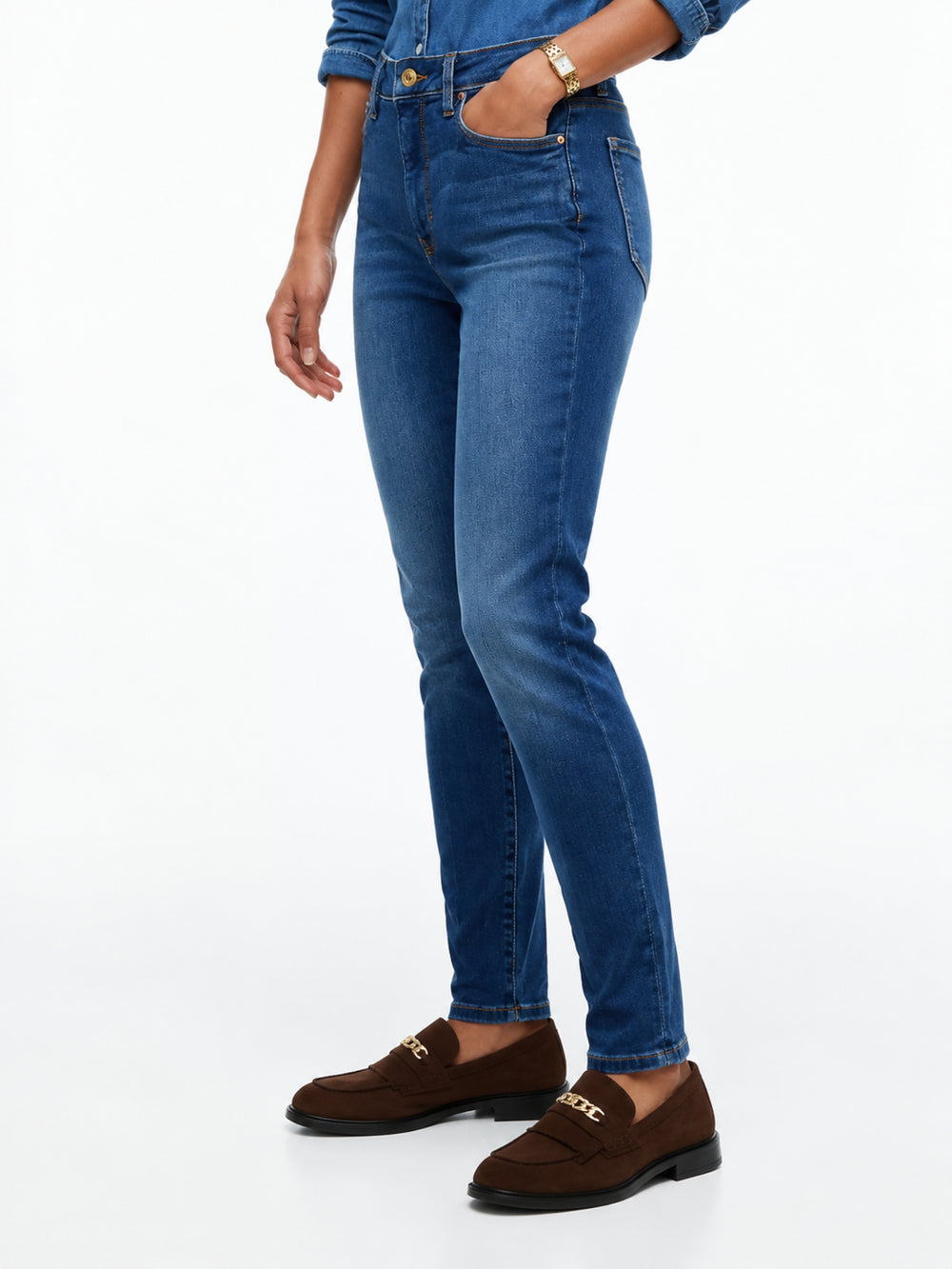 Women Mid Rise Dark Wash Stretch Skinny Jeans