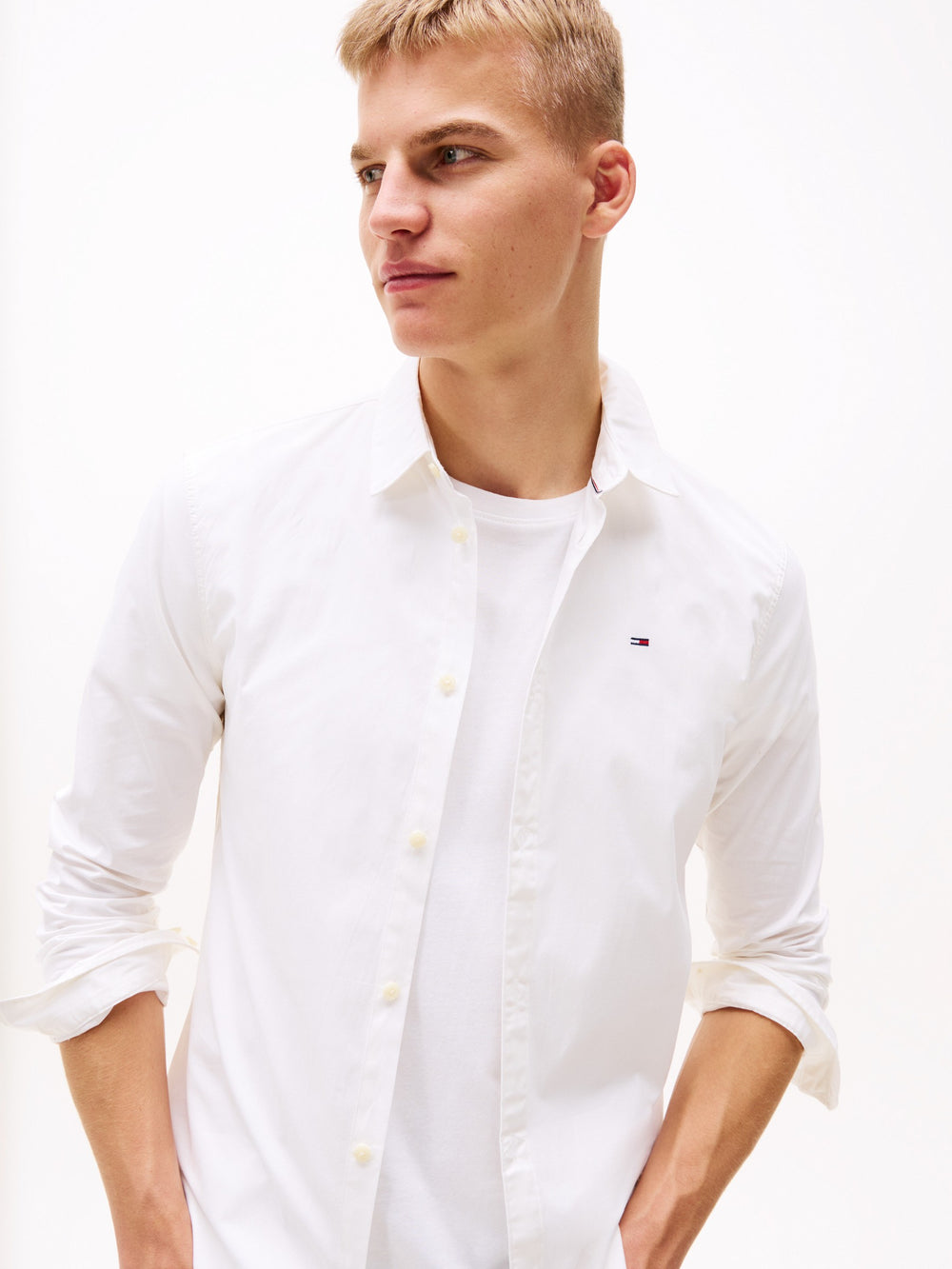 Slim Fit Solid Stretch Poplin Shirt