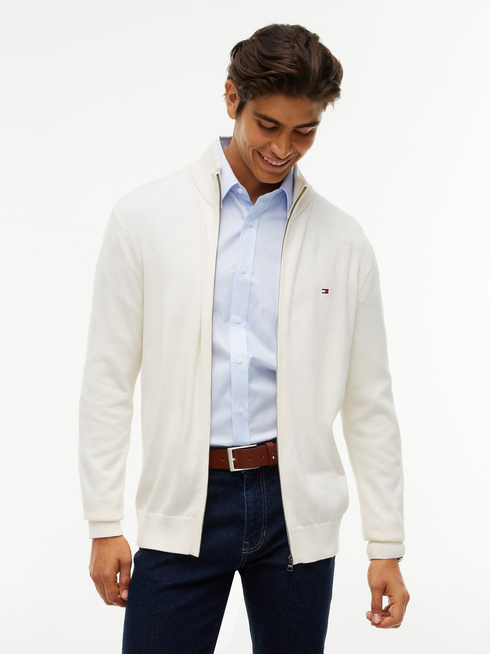 Zip Thru Solid Sweater