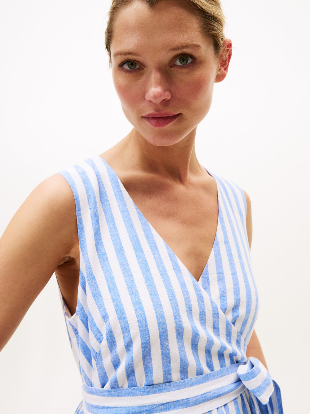 Sleeveless Stripe Linen Fit & Flare Dress