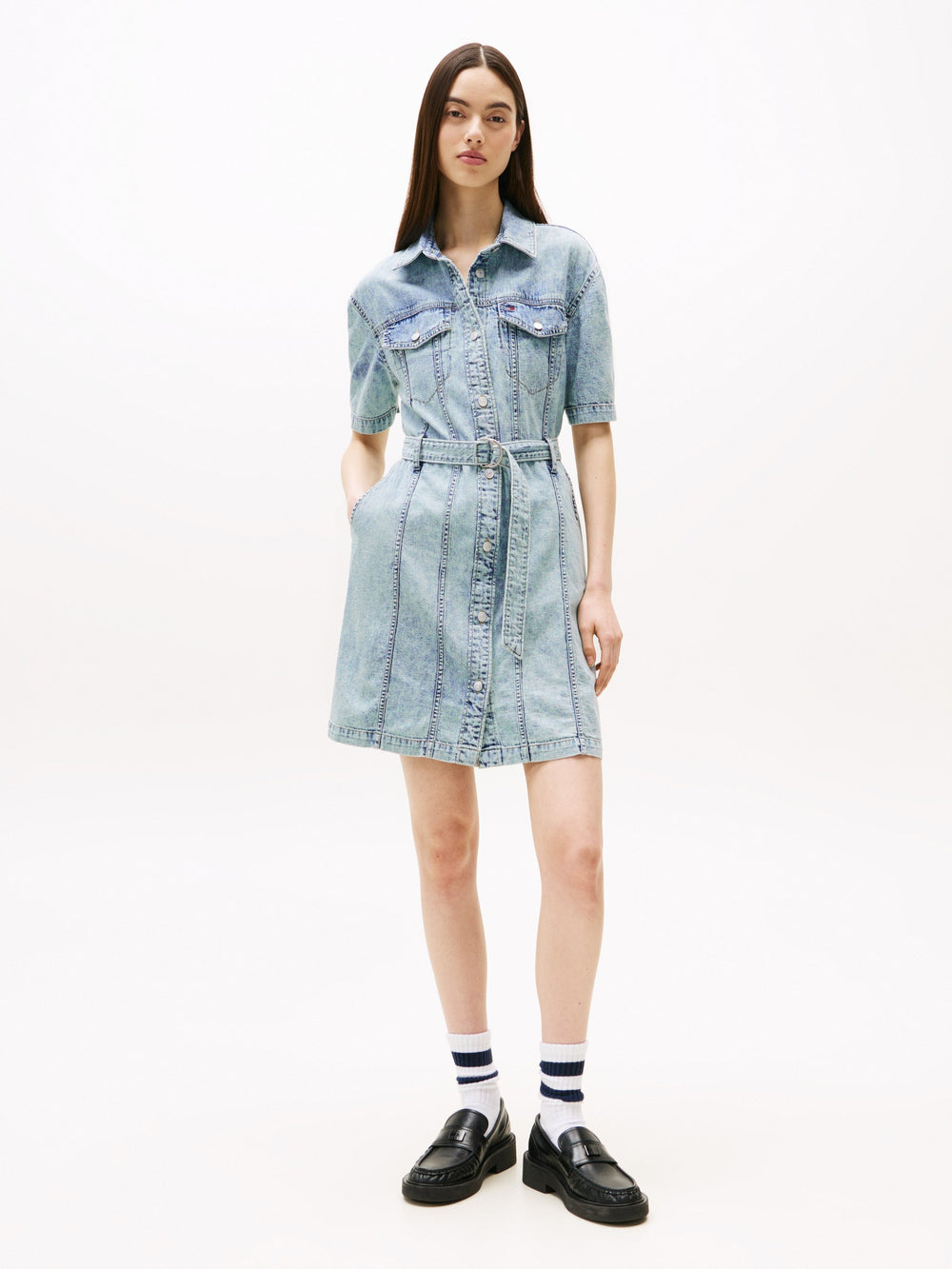 Short Sleeve Solid Denim Bodycon Dress