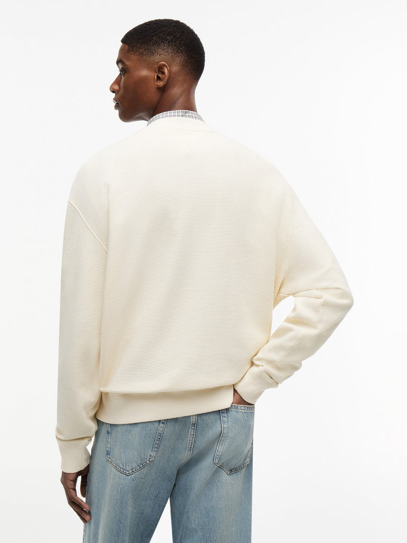 Relaxed Fit Waffle Crew Neck Sweatshirt