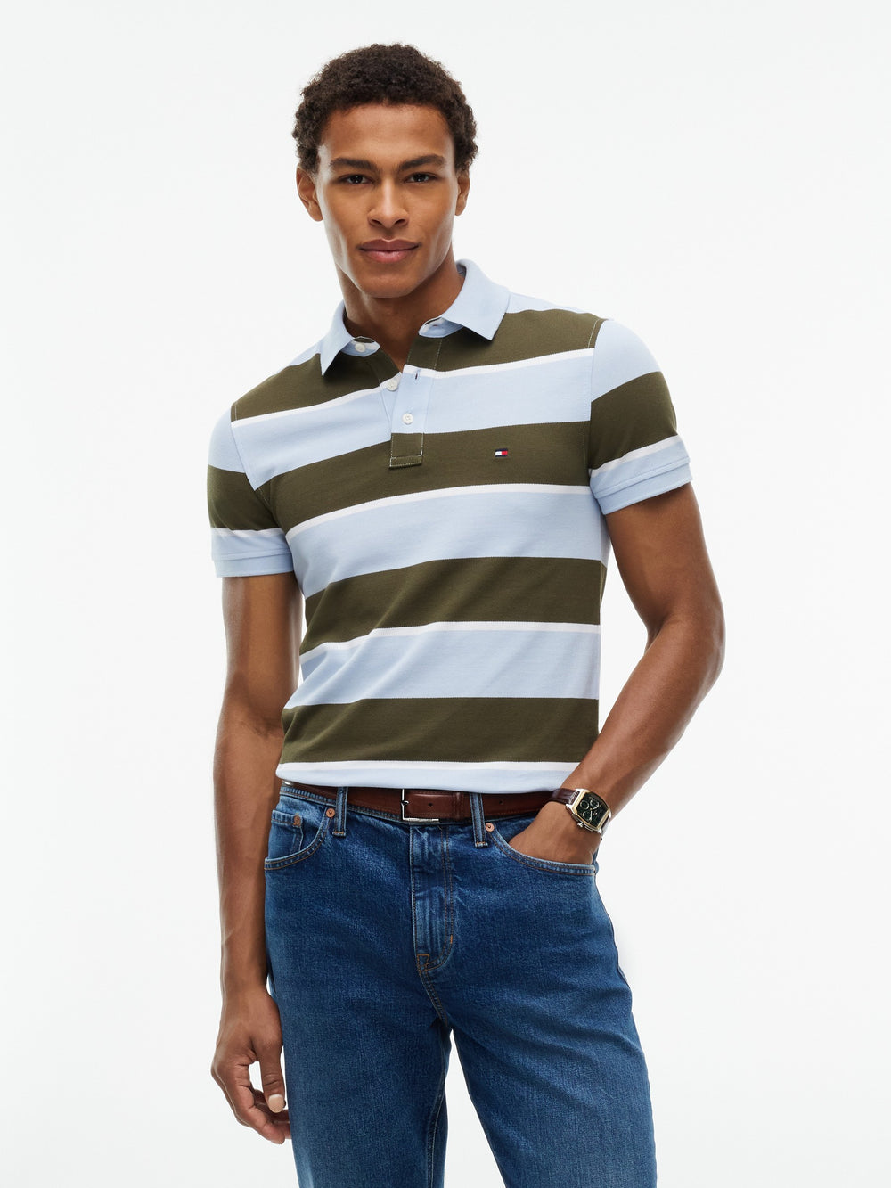 Slim Fit Striped Pique Polo