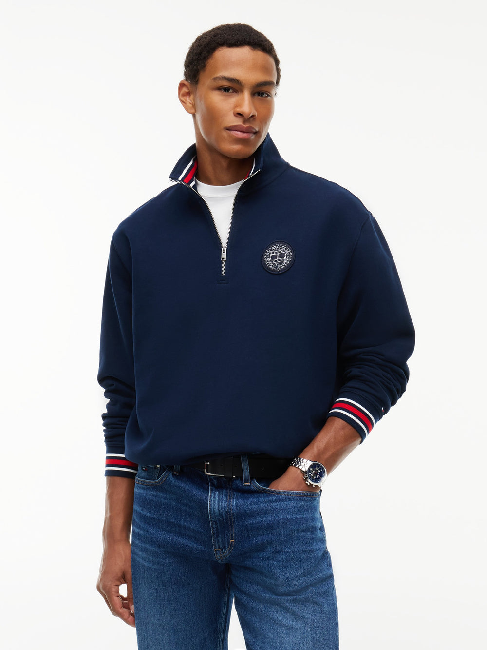 Relaxed Fit Peached Terry Quarter Zip Sweatshirt