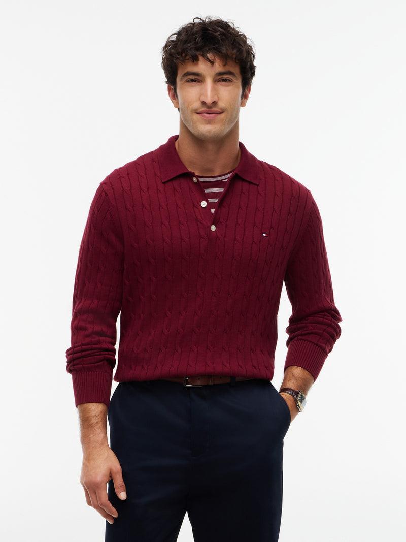 Cable Knit Button Placket Sweater