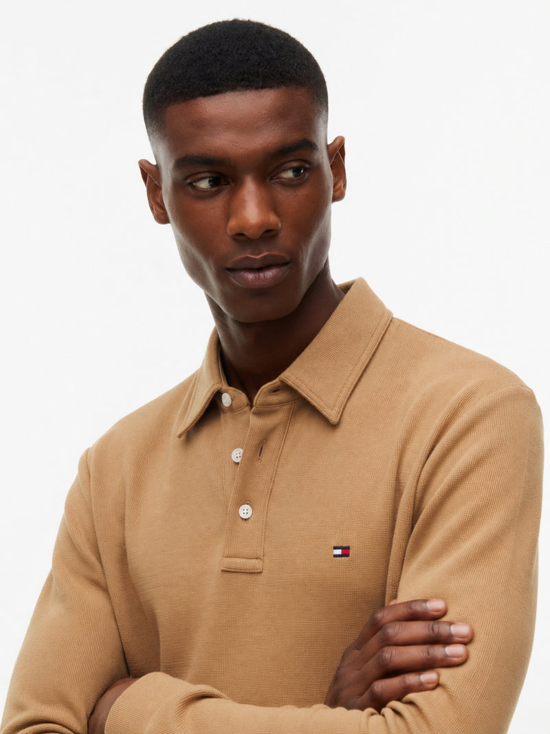 Long Sleeve Solid Textured Polo