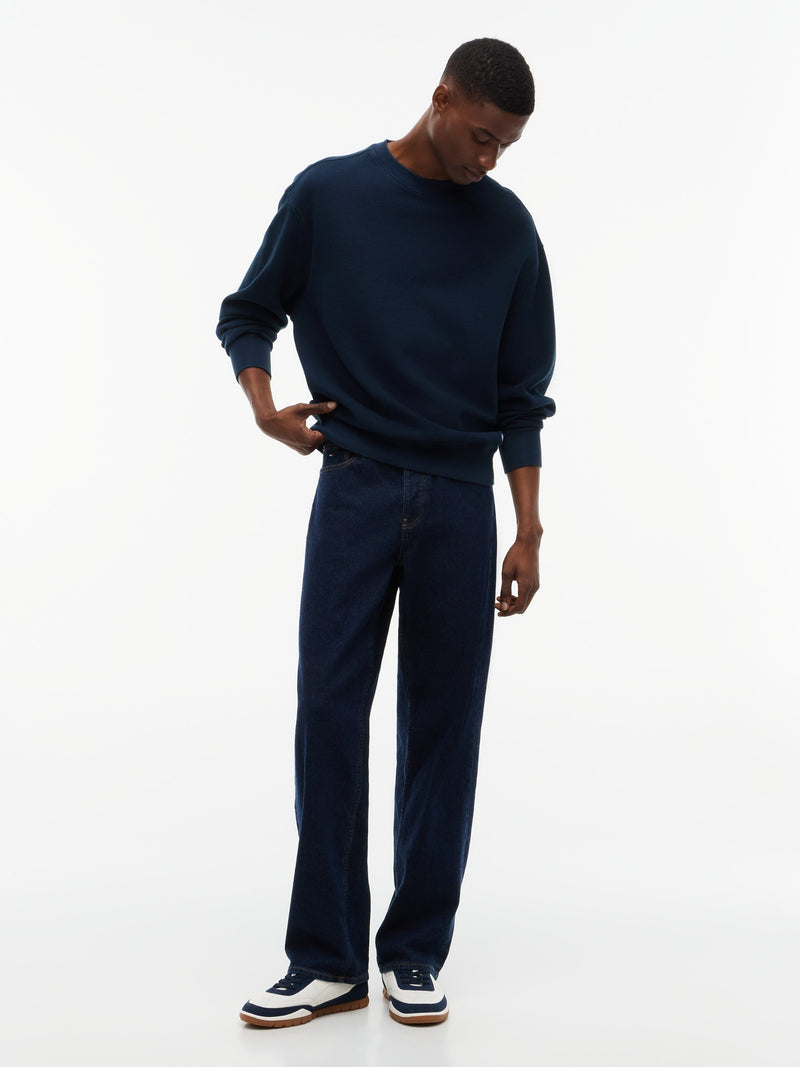 Relaxed Fit Waffle Crew Neck Sweatshirt