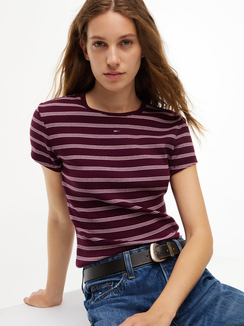 Stripe Slim Fit Half Sleeve Ribbed T-Shirt