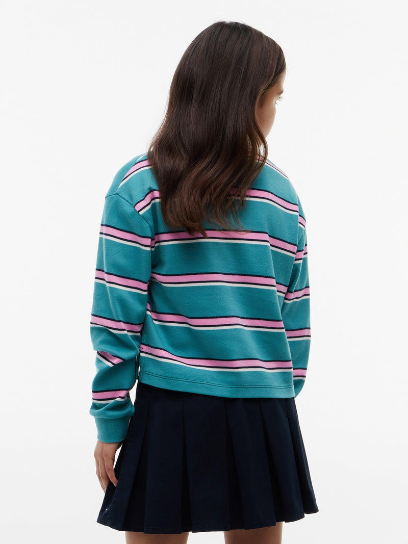 Kids Long-Sleeve Stripe Interlock Polo