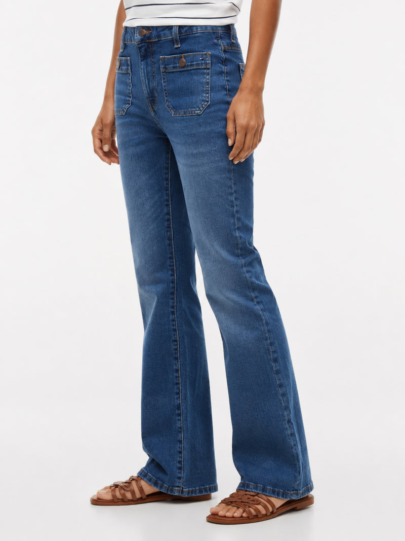 Mid Rise Mid Wash Stretch Bootcut Jeans