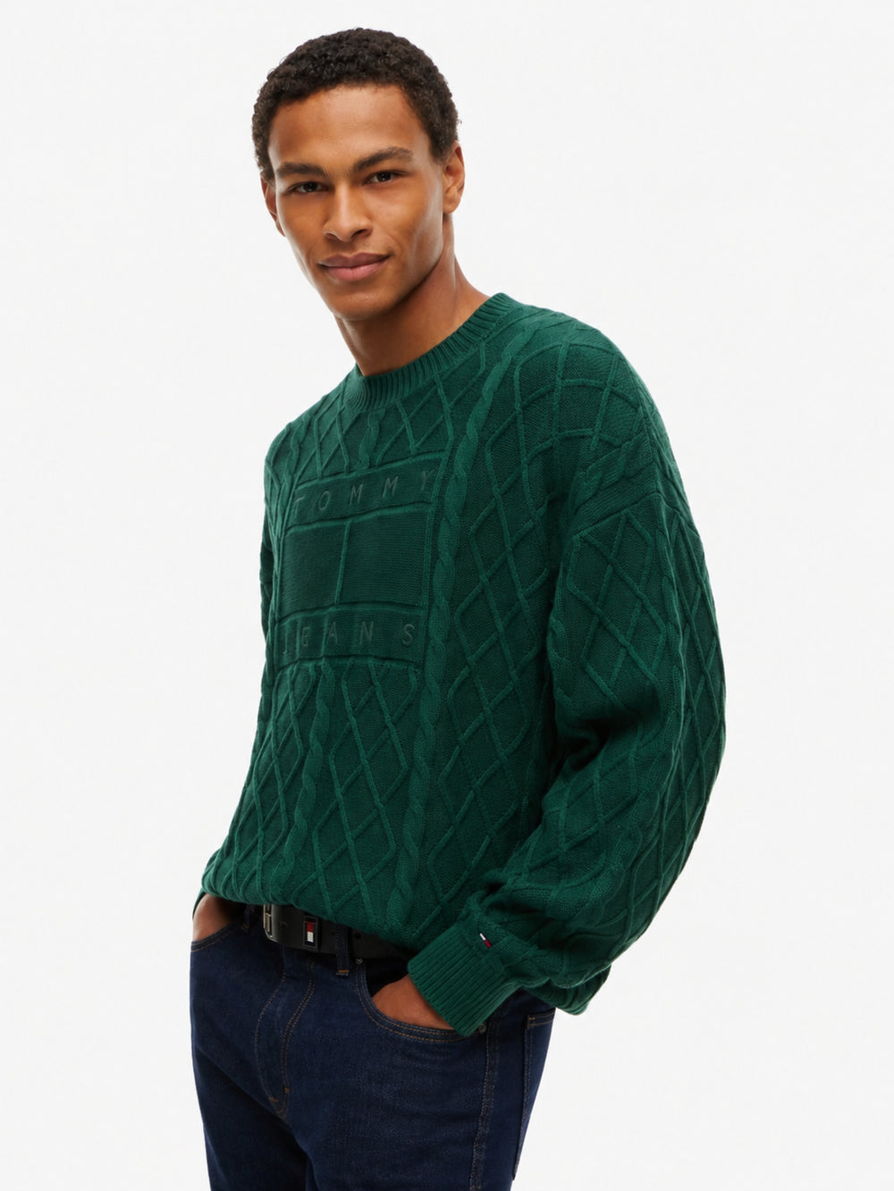 Relaxed Fit Badge Cable Knit Pullover