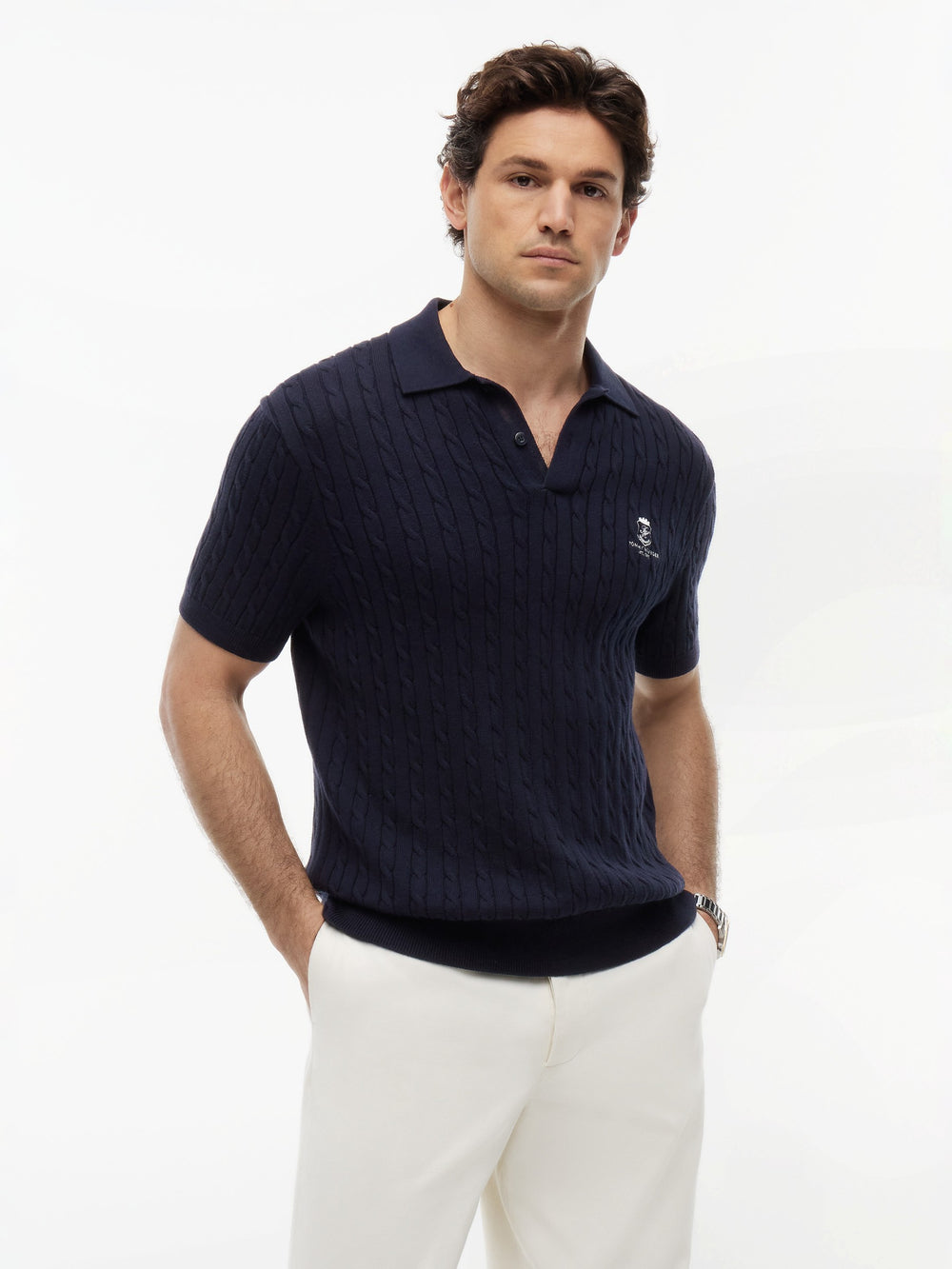 Regular Fit Solid Cable Knit Polo