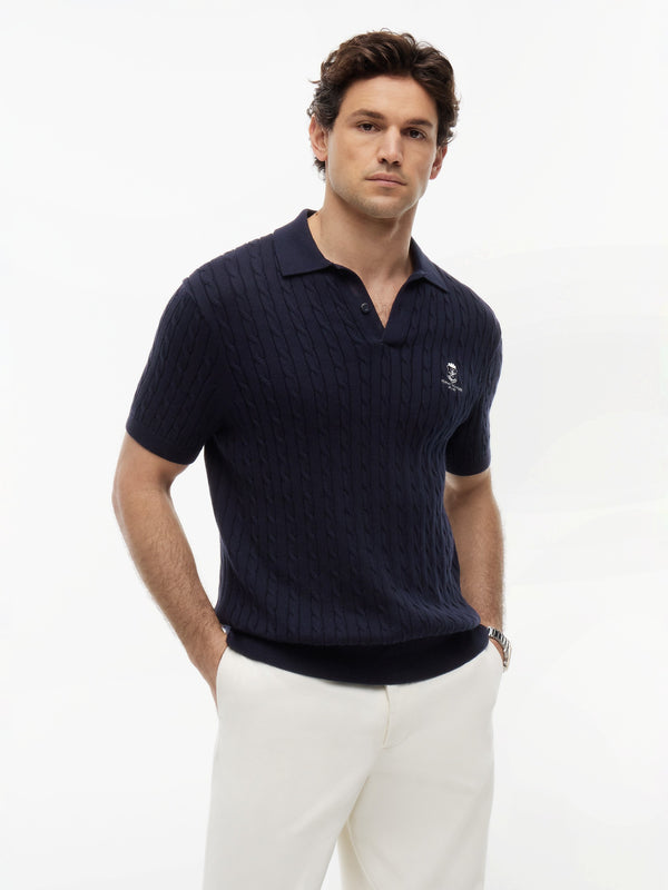 Regular Fit Solid Cable Knit Polo