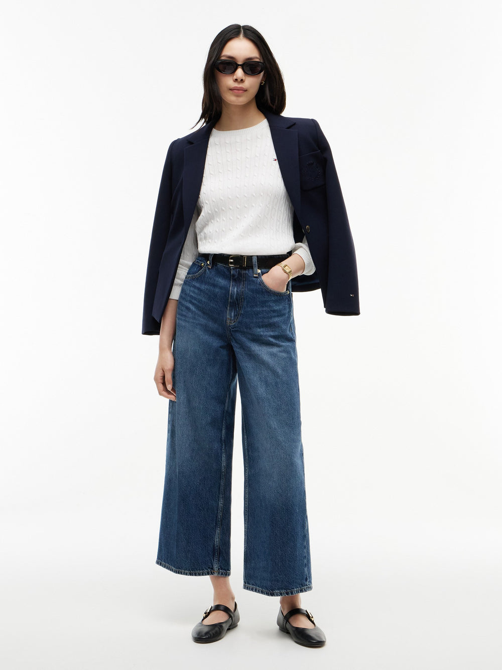 Women High Rise Dark Wash Wide Jeans