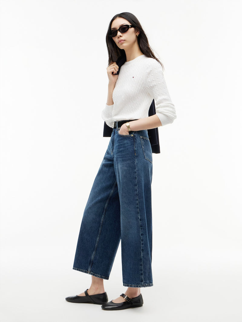 Women High Rise Dark Wash Wide Jeans