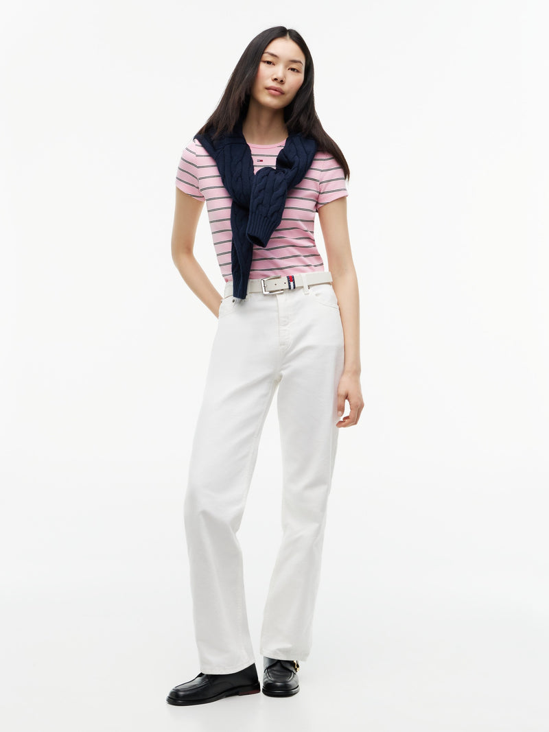 Stripe Slim Fit Half Sleeve Ribbed T-Shirt