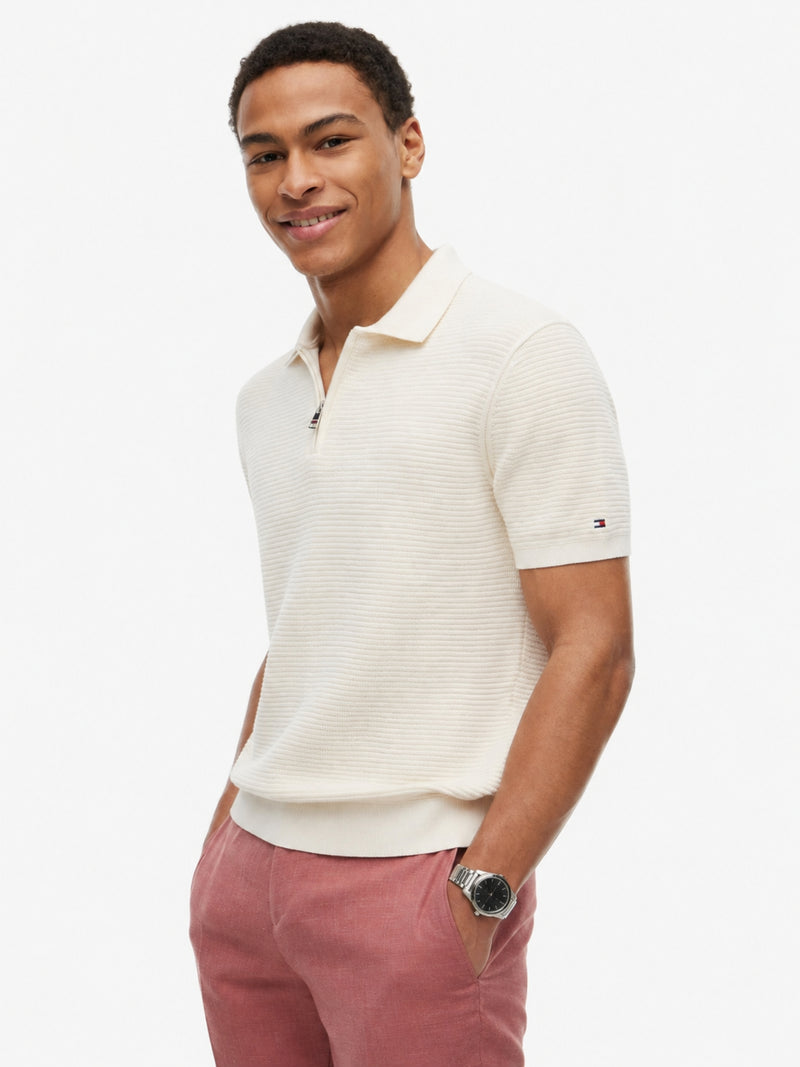 Regular Fit Flat Knit Zipper Polo