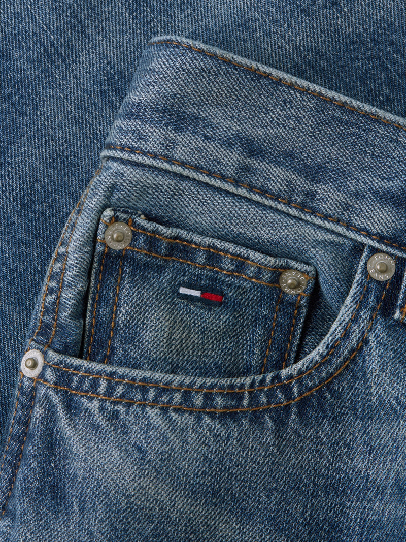 Mid Rise Mid Wash Relaxed Straight Jeans