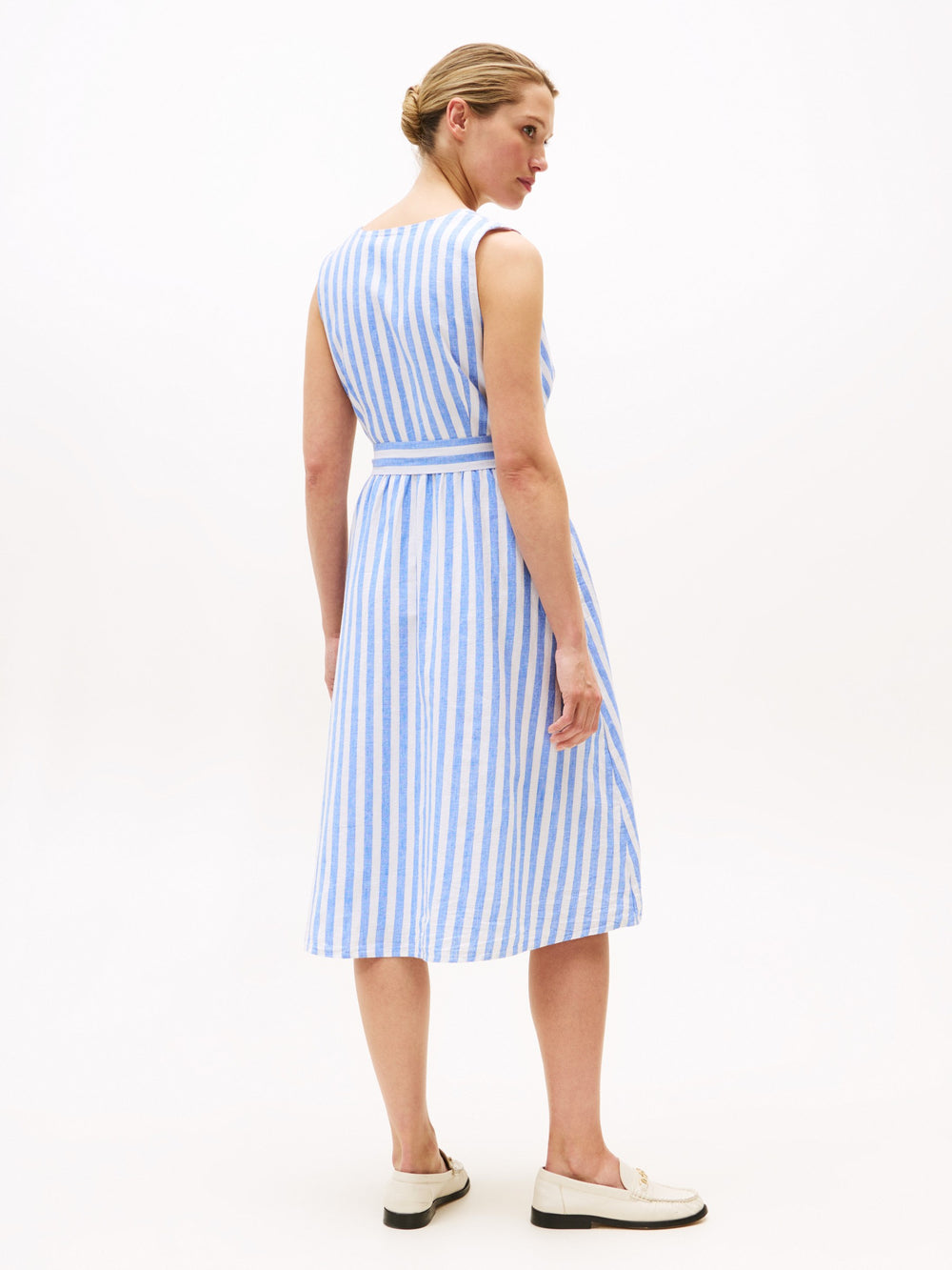 Sleeveless Stripe Linen Fit & Flare Dress