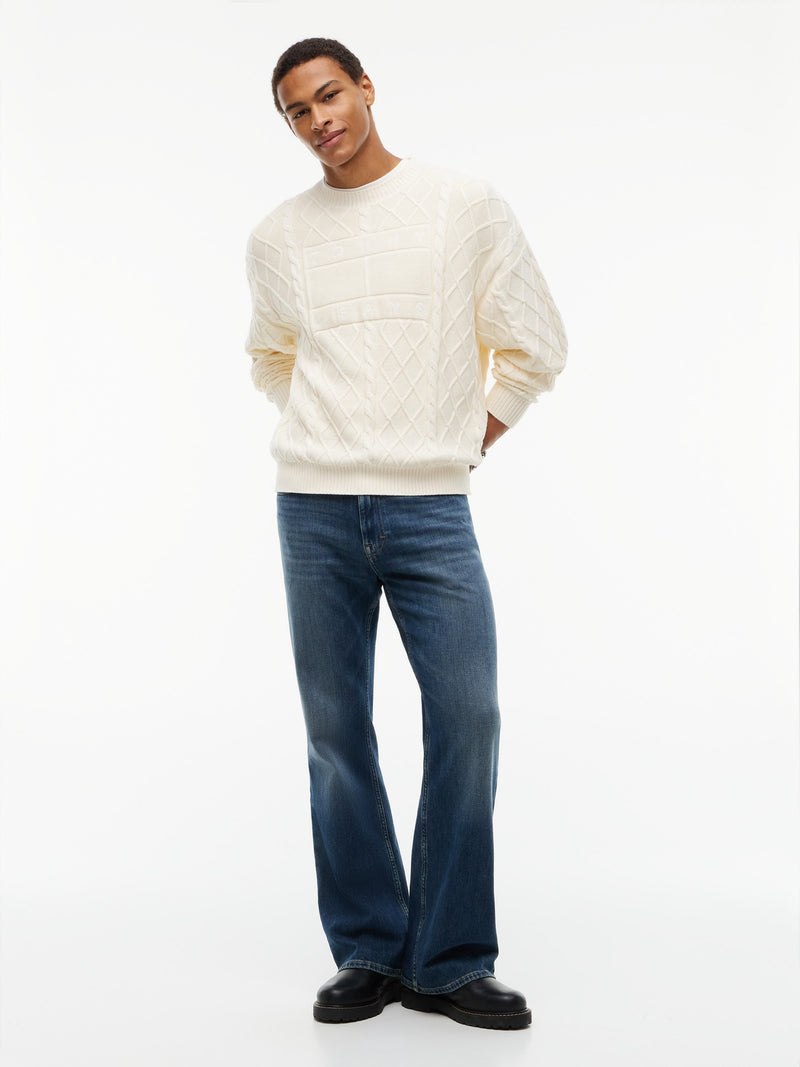 Relaxed Fit Badge Cable Knit Pullover