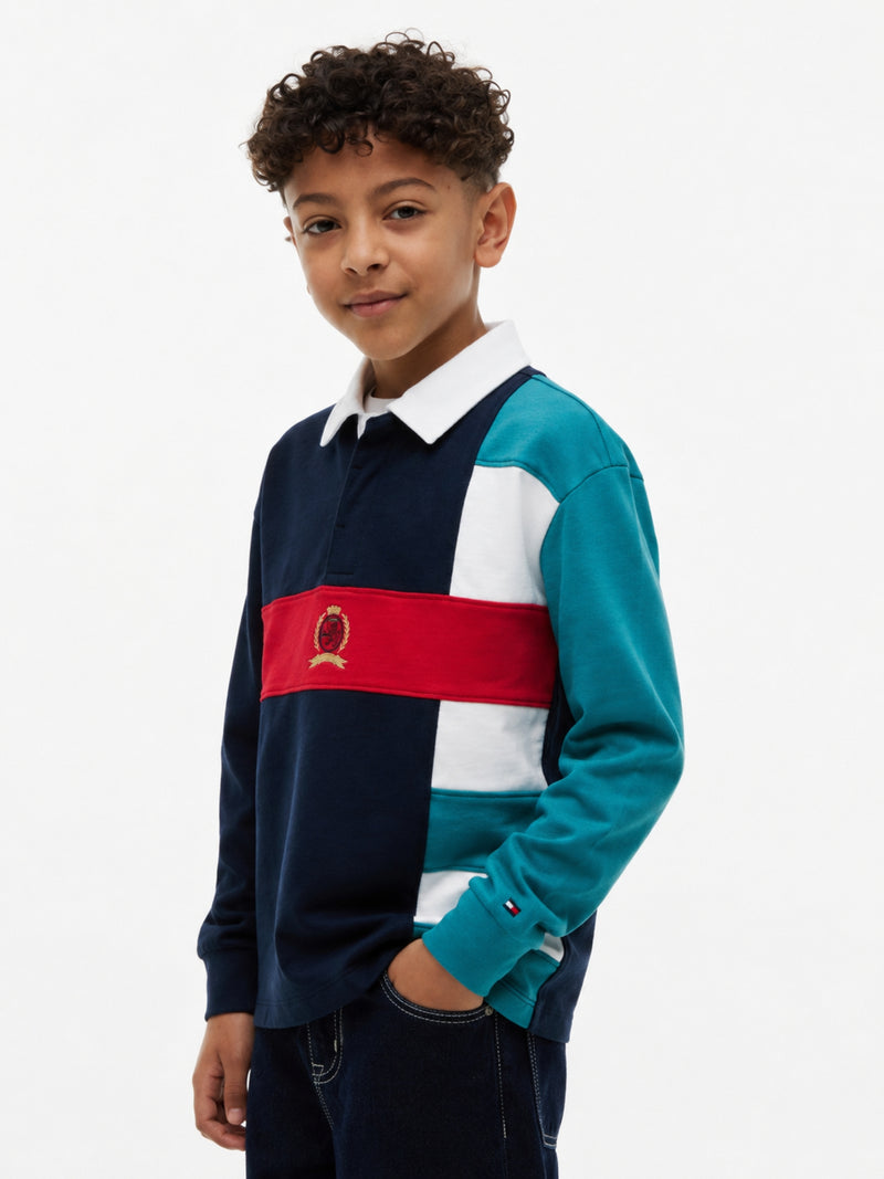 Kids Long-Sleeve Color Block Polo