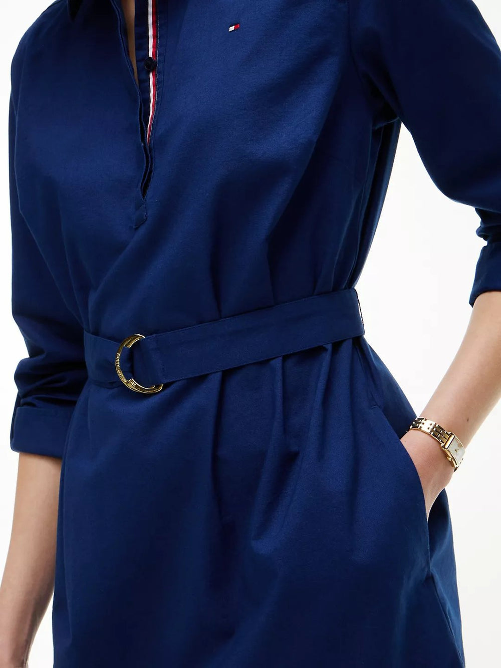 Full Sleeve Solid Cotton Blend Shirt Dress