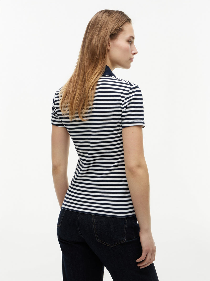 Stripe Slim Fit Half Sleeve Pique Polo