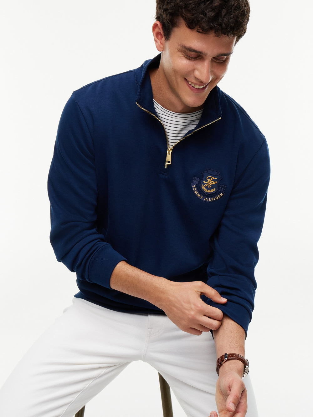 Regular Fit Quarter Zip Interlock Sweatshirt